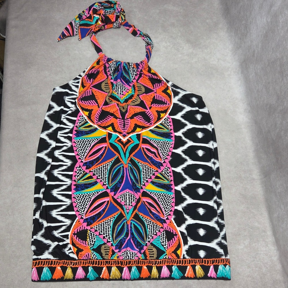 Trina Turk x INC Halter Top Sz Small Multicolor Tribal Tassel Print Blouse